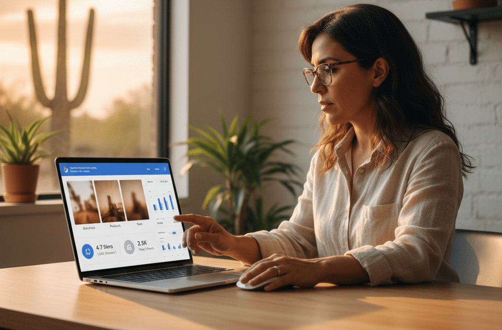 Tucson small business owner reviewing their Google Business Profile management dashboard on a laptop