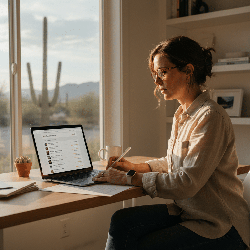 Tucson small business owner at a laptop auditing their local SEO citations and business directory listings